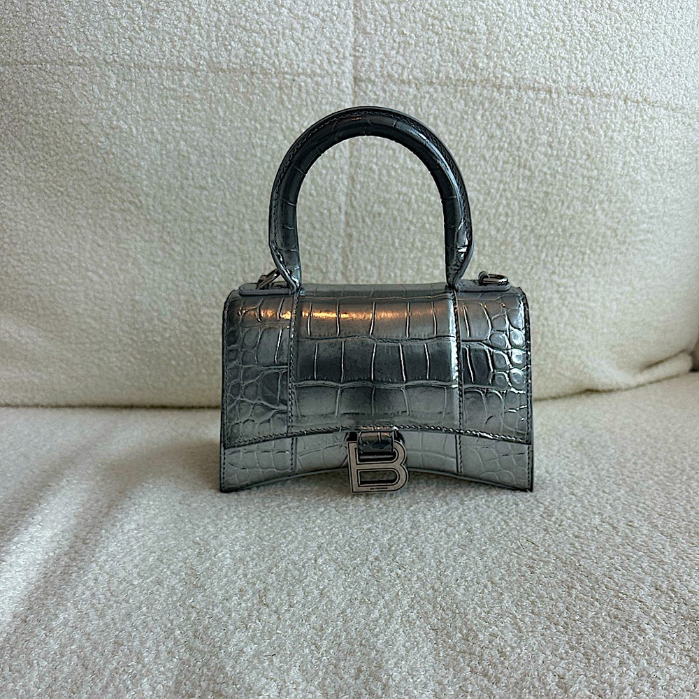 Balenciaga silver crocodile skin hourglass bag
